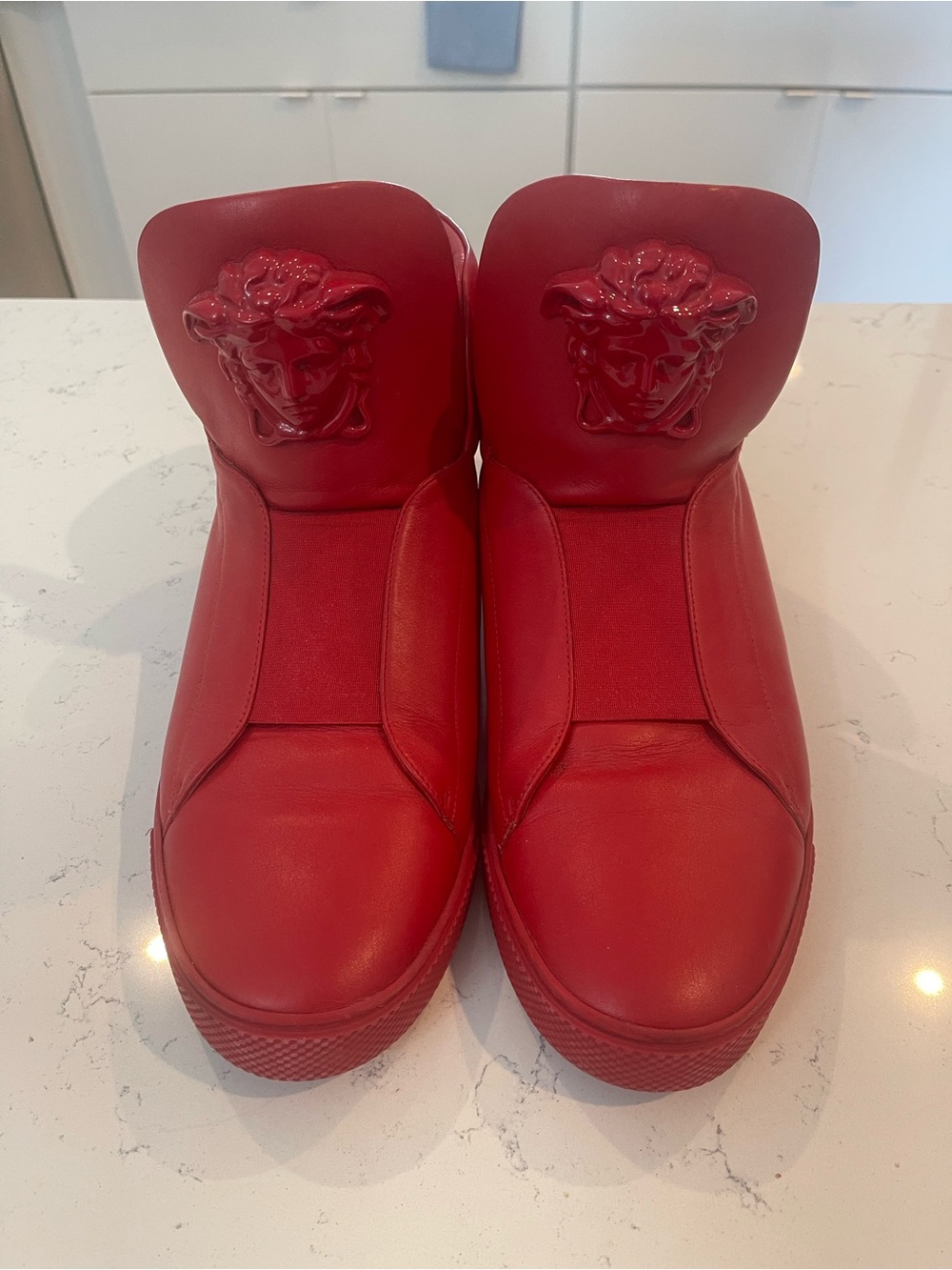 Versace Palazzo Idols Red Men's High-Top Sneakers with Medusa Emblem